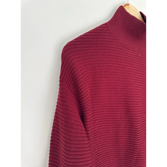Theory Ribbed Wool Mock Neck Sweater in Burgundy, Size Small - Picture 3 of 7